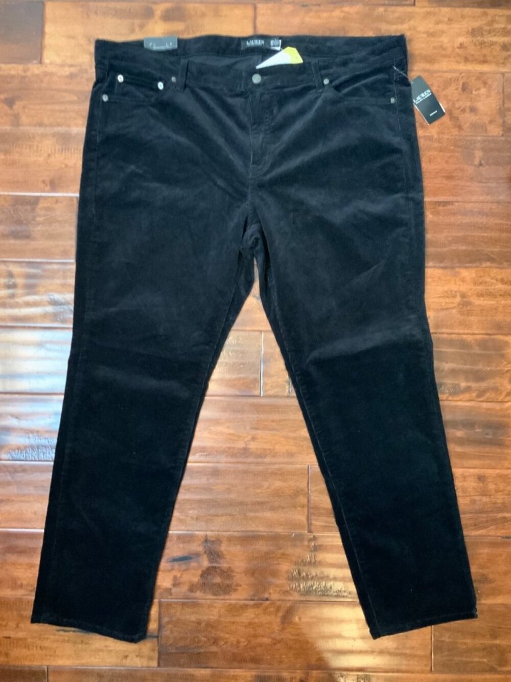 Lauren Ralph Lauren Black Corduroy Mid Rise Straight Leg Pants, Size 22W